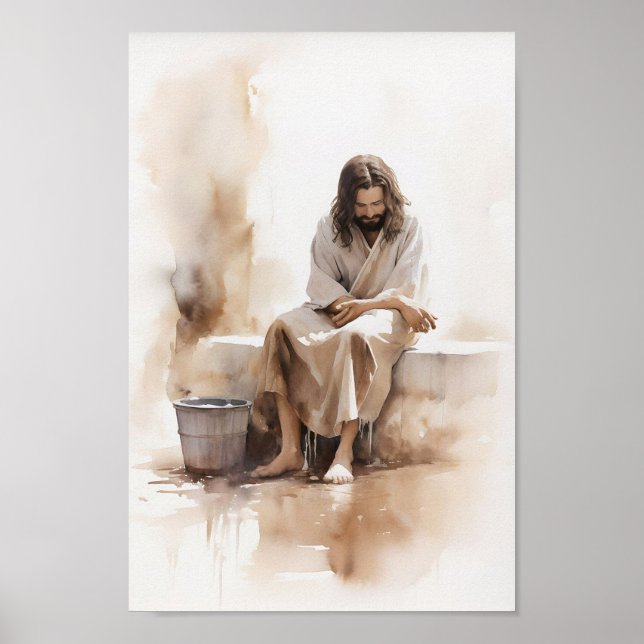 Jesus Sentado na Impressão de Arte Bem Aquarela (Frente)
