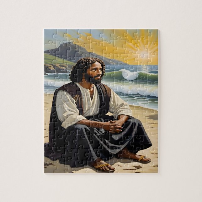 Jesus Sentado Pelo Quebra-cabeça do Mar (Vertical)