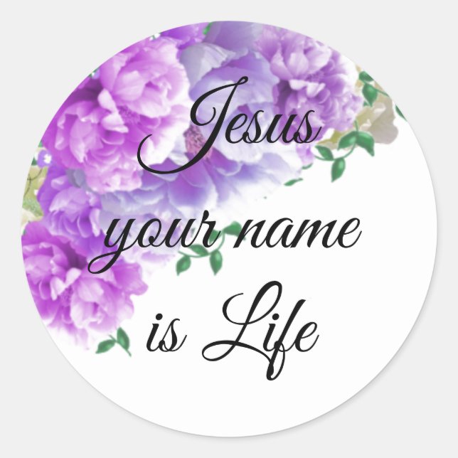 Jesus Seu Nome é Vida Adesivo Redondo (Frente)