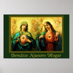 Jesus & Virgen Bendicion del Hogar Poster espanhol