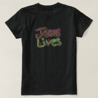‘Jesus Vive’ Camiseta Preta Feminina Cota Cristã
