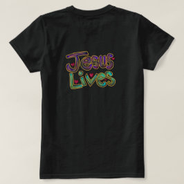 ‘Jesus Vive’ Camiseta Preta Feminina Cota Cristã 