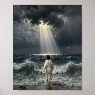 Jesus Walking into Stormy Seas Poster