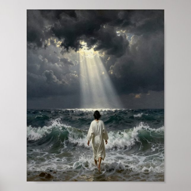 Jesus Walking into Stormy Seas Poster (Frente)