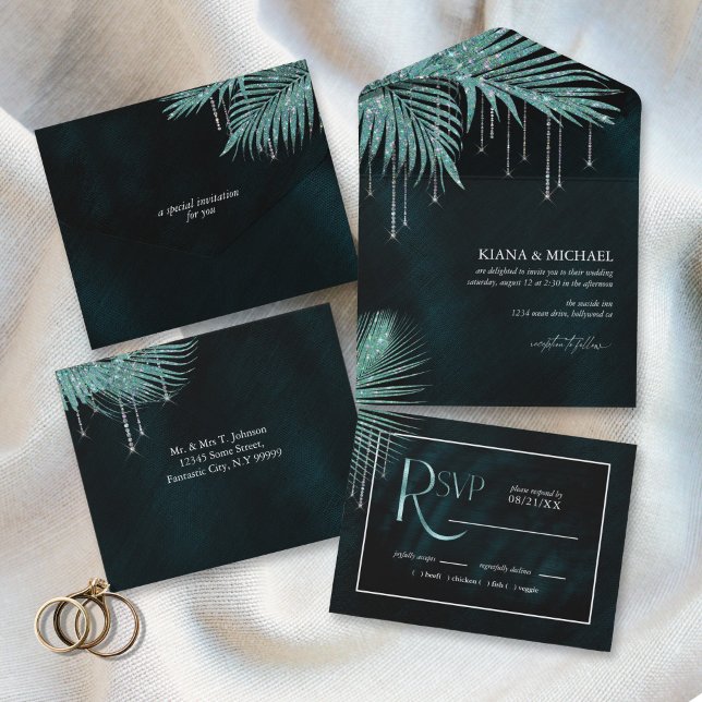 Jewel Palm Leaf Wedding Teal ID830 (Criador carregado)