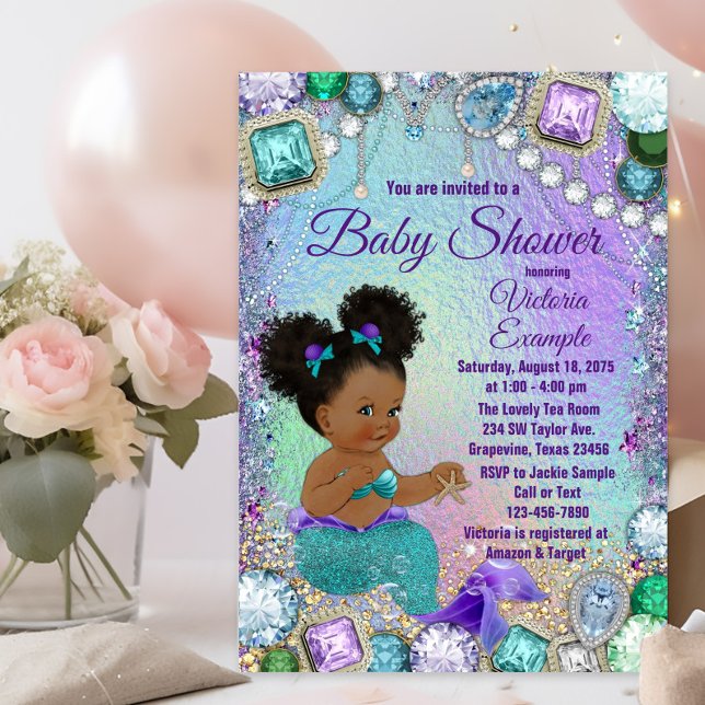 Jewel Sereia - Convite para Chá de fraldas de Cabe (Postcard baby shower invitation. You can add your return address to the back to save time.)