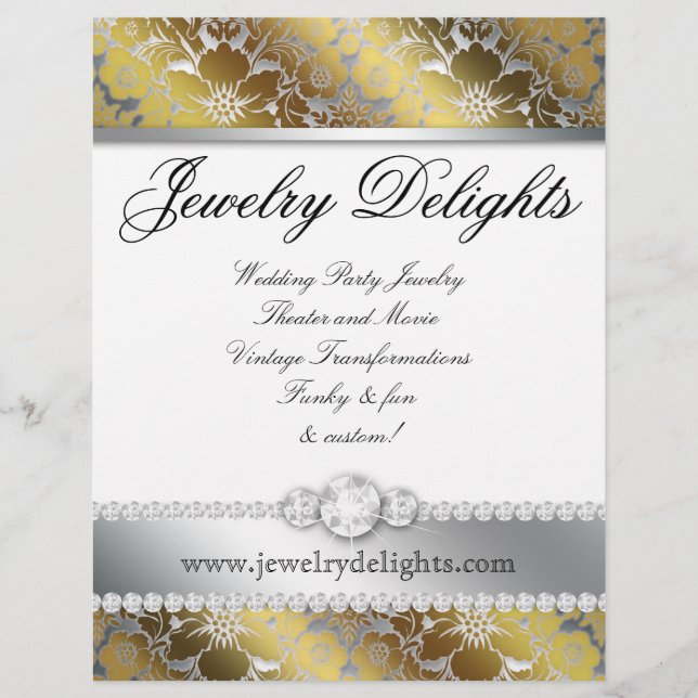 Jewelry Flyer Hair Salon Floral Damask Dourado Sil (Frente)