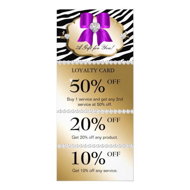 Jewels Spa Cartões de Marketing Zebra Dourada Viol (Frente)