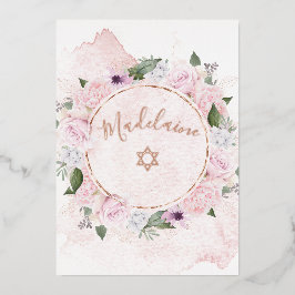 Jewish Girl Baby Naming Pink Roses Foil Invitation