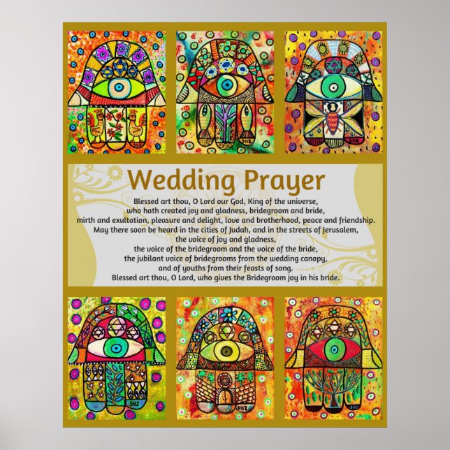 Jewish Wedding Prayer Golden Hamsa Poster (Frente)