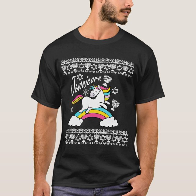 Jewnicorn unicorn feio suéter jedesejo Hanukkah (Frente)