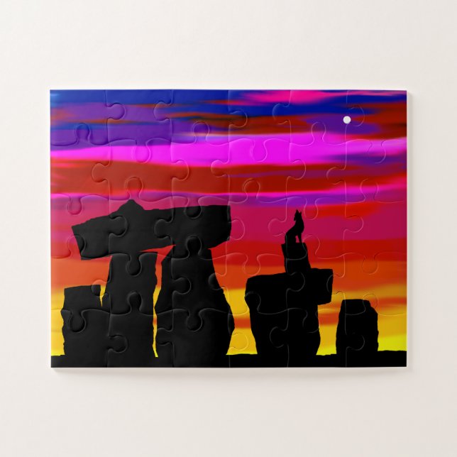 Jigsera Quebra-cabeça Desert Sunset com Coyote (Horizontal)