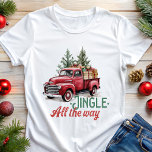 Jingle All Way Red Truck Christmas<br><div class="desc">Celebrar o feriado com este charmoso design, inspirado na vintagem, que apresenta um festivo caminhão vermelho carregando árvores de Natal e presentes. A mensagem do eterno, "Jingle All The Way", acrescenta um toque nostálgico, fazer esta camisa perfeita para espalhar alegria de férias. Esteja você assistindo a uma festa de Natal...</div>