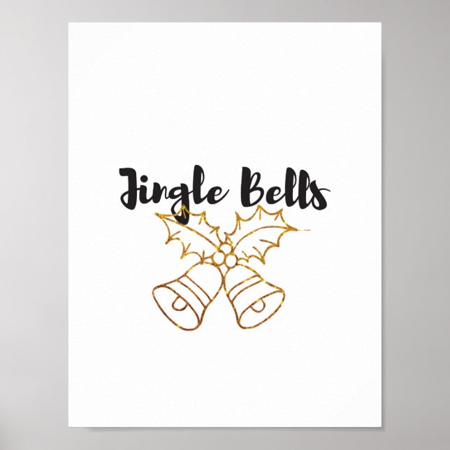 Jingle Bells Dourado Glitter Poster (Frente)