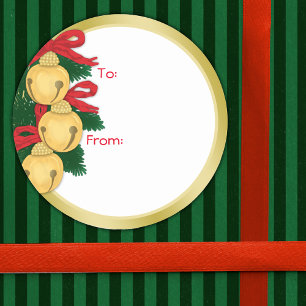 Jingle Bells Red Ribbon Etiquetas de Natal Verde