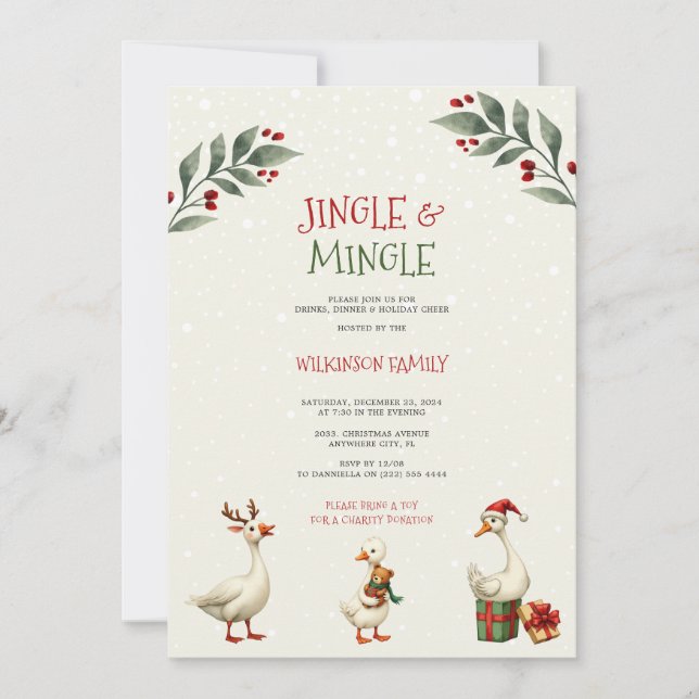 jingle & mingle Christmas Geese Convite de festas (Frente)
