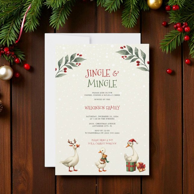 jingle & mingle Christmas Geese Convite de festas (Criador carregado)