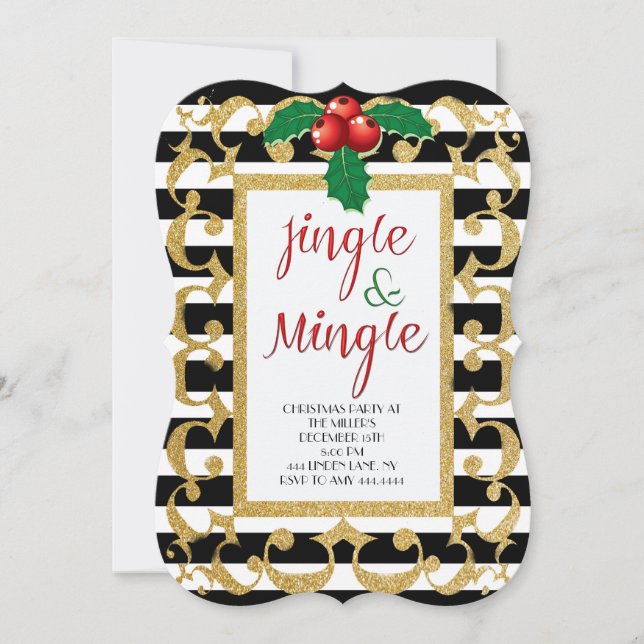 Jingle & Mingle Christmas Party Glitter Convite (Frente)