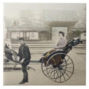 "Jinrikisha" na frente de um templo, c.1880 (mão