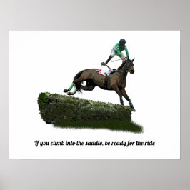 Jockey Com Cavalo Jumper Na Poster Verde