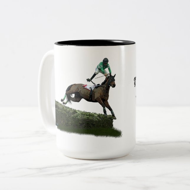 Jockey Com Cavalo Pulsando Na Caneca De Café Verde (Frente Esquerda)