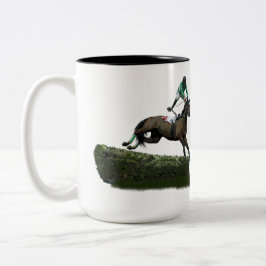 Jockey Com Cavalo Pulsando Na Caneca De Café Verde