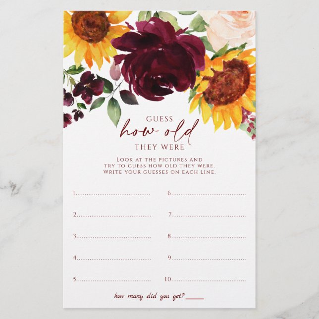 Jogada De Chá de panela De Girassóis Quantos Anos  (Frente)