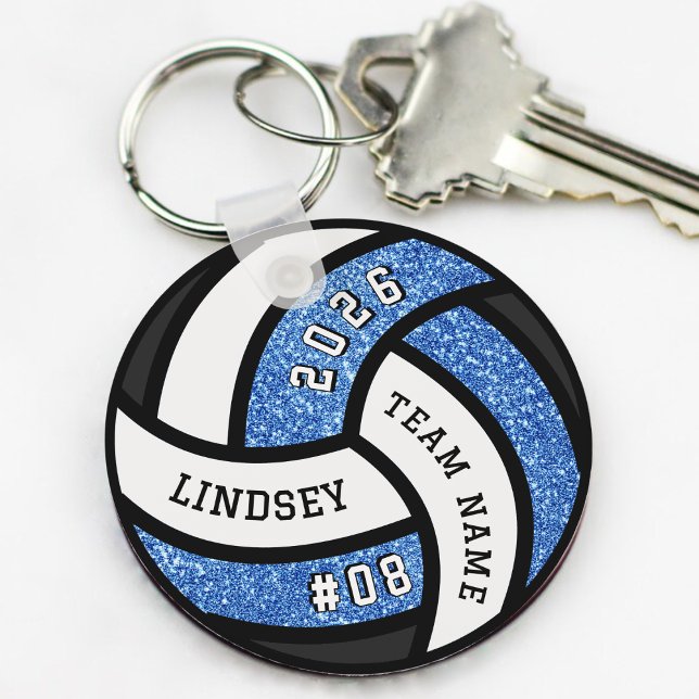 Jogador da Equipe de Voleibol - Chaveiro brilhante (Volleyball Team Player Blue Glitter Keychain
)