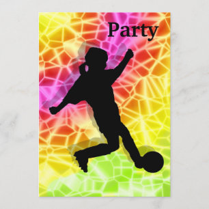 Jogador de futebol no convite mosaico fluorescente