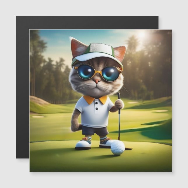 Jogador De Golfe De Gato Animado Engraçado, (Frente/Verso)