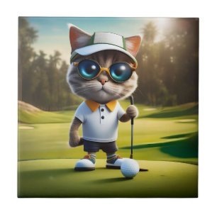 Jogador De Golfe De Gato Animado Engraçado,