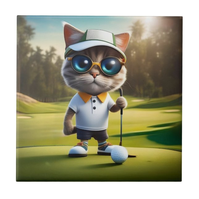 Jogador De Golfe De Gato Animado Engraçado, (Frente)
