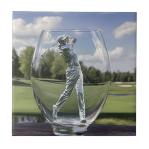 Jogador De Golfe Num Tumbler De Vidro Com Curso De