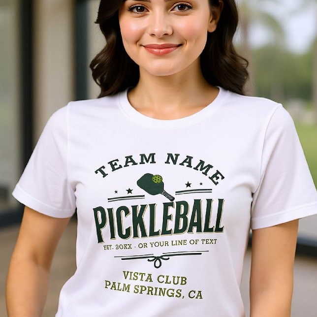 Jogador do Clube do Pickleball Personalizado em Ve (pickleball personalized shirt emblem club team player vintage custom text name green lime)