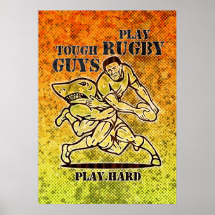 jogador do rugby com ataque da bola pelo poster do