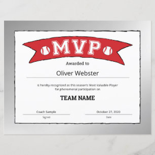 Jogador MVP - Certificado MVP Certificado de Beise
