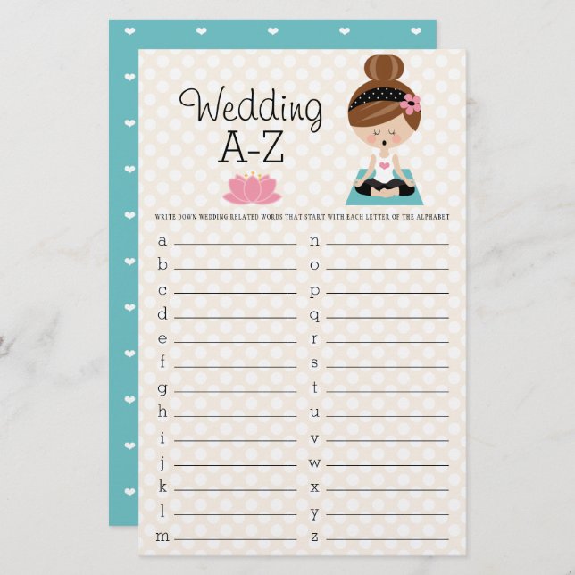 Jogo A-Z de Casamento do Chá de panela Brunette Yo (Frente/Verso)