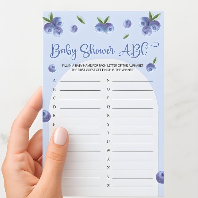 Jogo ABC com Chá de fraldas de Aquarela de Blueber (Blueberry Sweet Watercolor Baby Shower ABC Game)