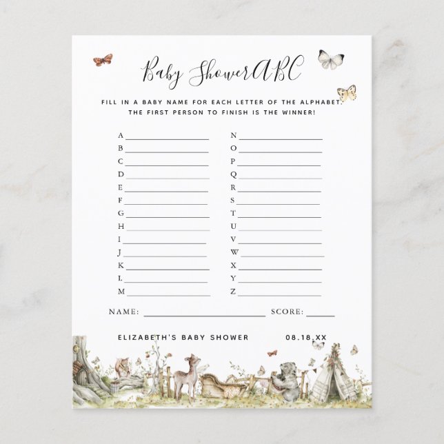 Jogo ABC | Jogo de Chá de fraldas Floral (Frente)