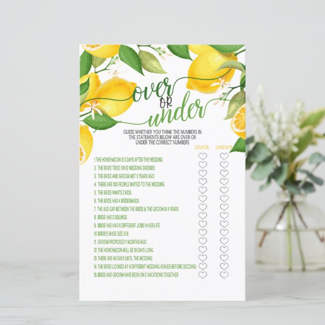 Jogo Acima ou Abaixo - Limão (Em pé/Frente)