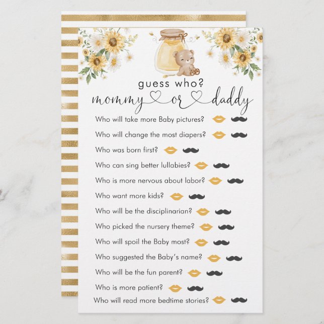 Jogo "Adivinha Quem" do Chá de fraldas do Bear (Frente/Verso)