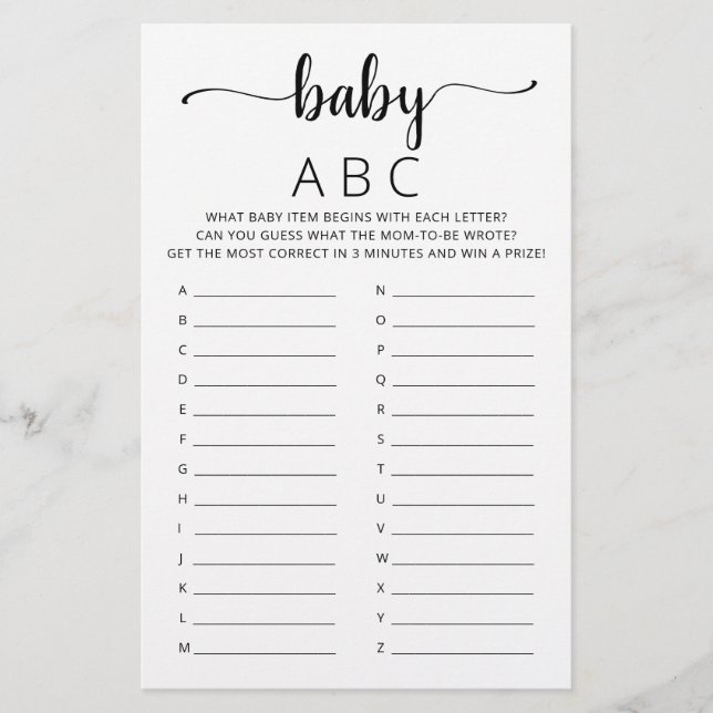 Jogo Baby ABC festa de Baby Shower Jogo do alfabet (Frente)