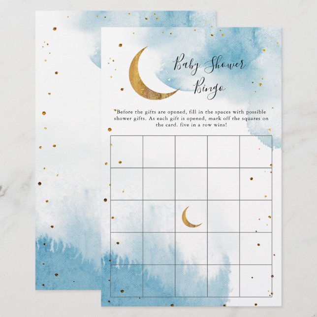 Jogo Bingo Chá de fraldas da Lua Azul (Frente/Verso)