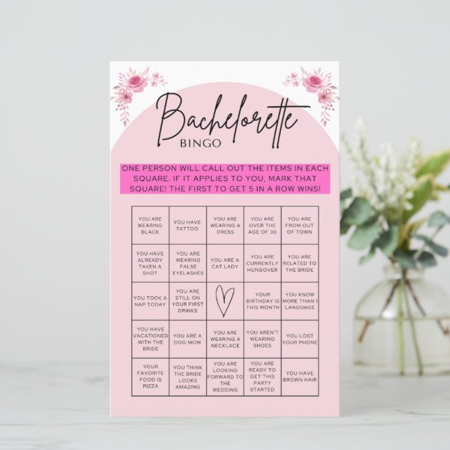 Jogo Bingo de Bachelorette (Em pé/Frente)