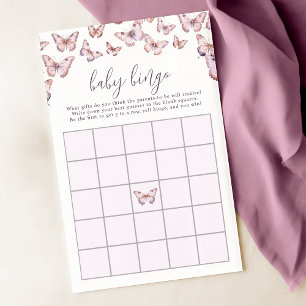 Jogo Bingo de Bebê Roxo e Borboleta Rosa