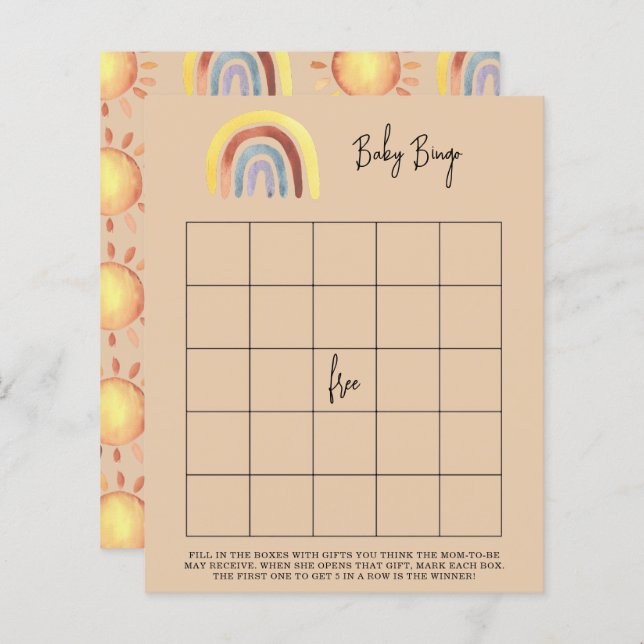 Jogo bingo do Chá de fraldas Boho Rainbow (Frente/Verso)