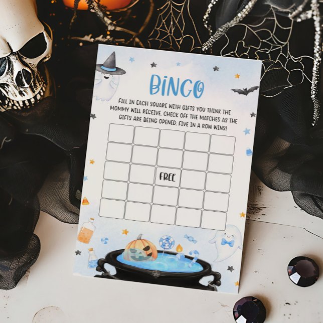 Jogo Bingo do Chá de fraldas de Boo-oy Halloween (Blue Oh Sheet Baby Shower Bingo Game)