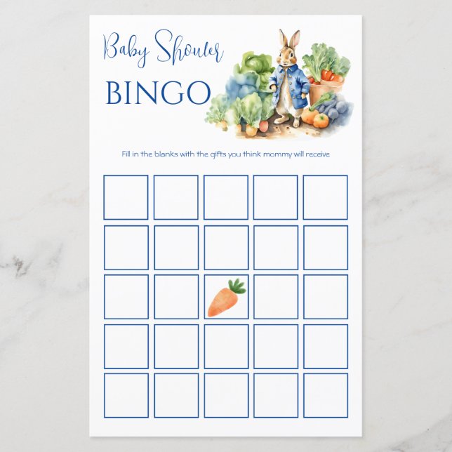 Jogo bingo do Chá de fraldas Peter Rabbit (Frente)