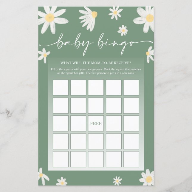 Jogo Bingo do Chá de fraldas Verde Sage (Frente)