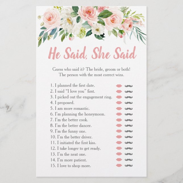 Jogo Bridal Ele Disse Ela Disse Floral Rosa Corado (Frente)